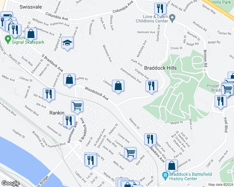 map of restaurants, bars, coffee shops, grocery stores, and more near 123 Lilmont Drive in Pittsburgh