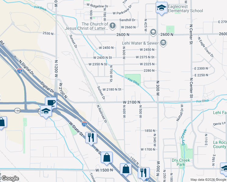 map of restaurants, bars, coffee shops, grocery stores, and more near 675 West 2180 North Street in Lehi