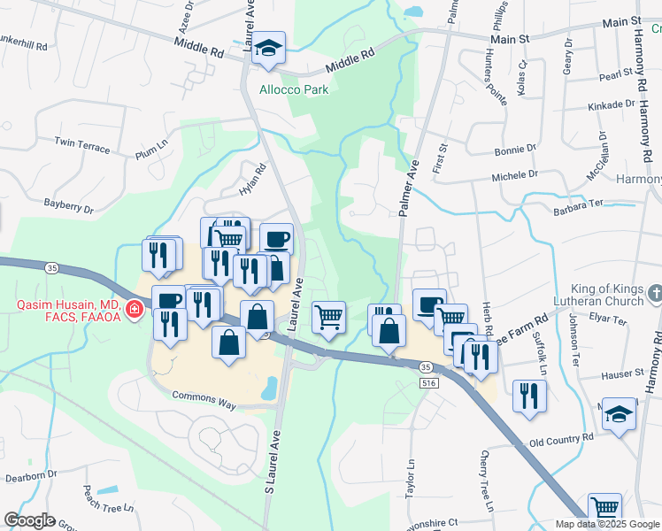 map of restaurants, bars, coffee shops, grocery stores, and more near N000 Laurel Avenue in Holmdel