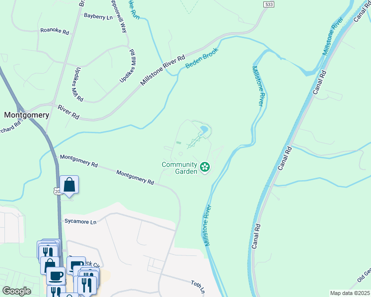 map of restaurants, bars, coffee shops, grocery stores, and more near 100 Hollinshead Spring Road in Montgomery
