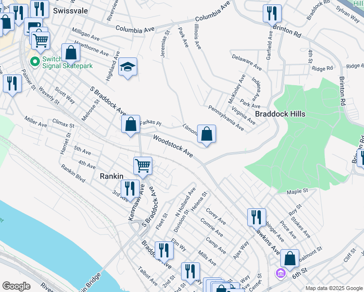 map of restaurants, bars, coffee shops, grocery stores, and more near 2679 Woodstock Avenue in Pittsburgh