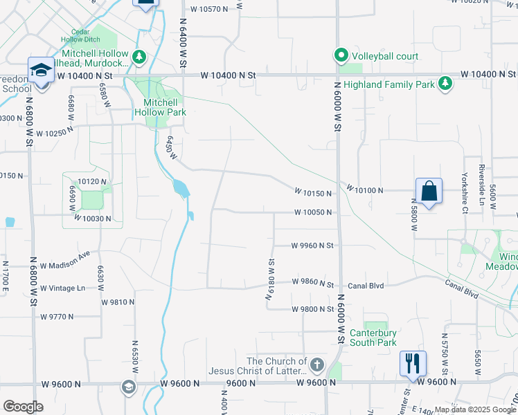 map of restaurants, bars, coffee shops, grocery stores, and more near 6190 West 10050 North in Highland