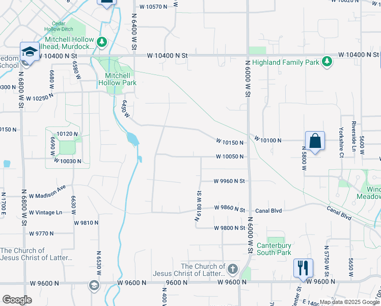 map of restaurants, bars, coffee shops, grocery stores, and more near 6190 West 10050 North in Highland