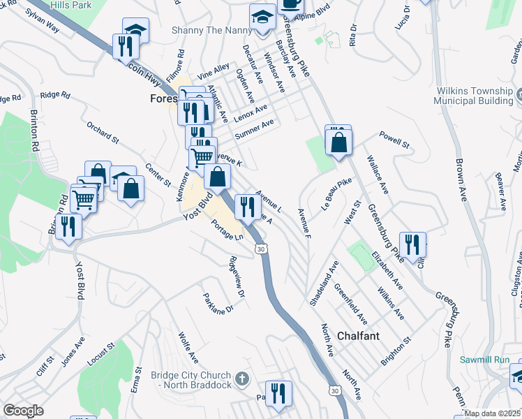 map of restaurants, bars, coffee shops, grocery stores, and more near 237 Avenue A in Pittsburgh