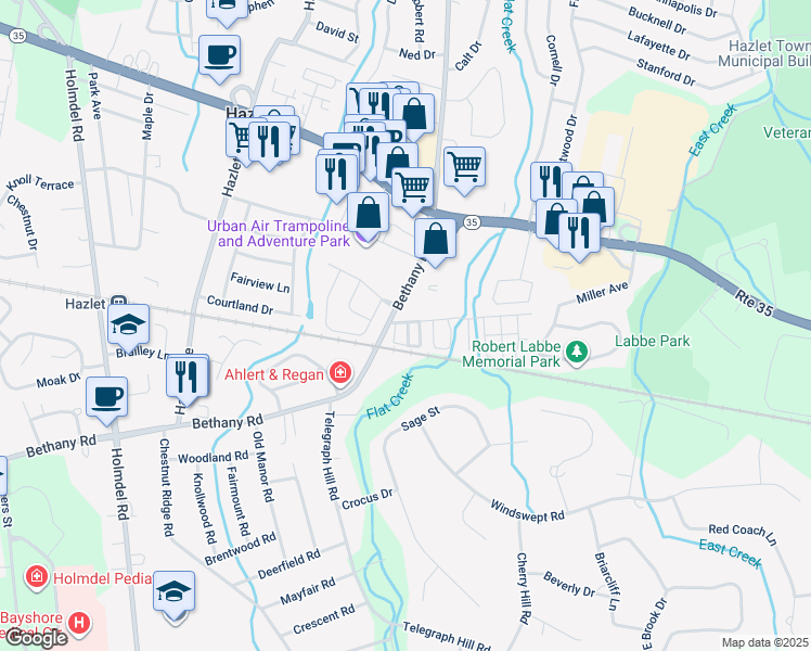 map of restaurants, bars, coffee shops, grocery stores, and more near 102 Lane B in Hazlet Township