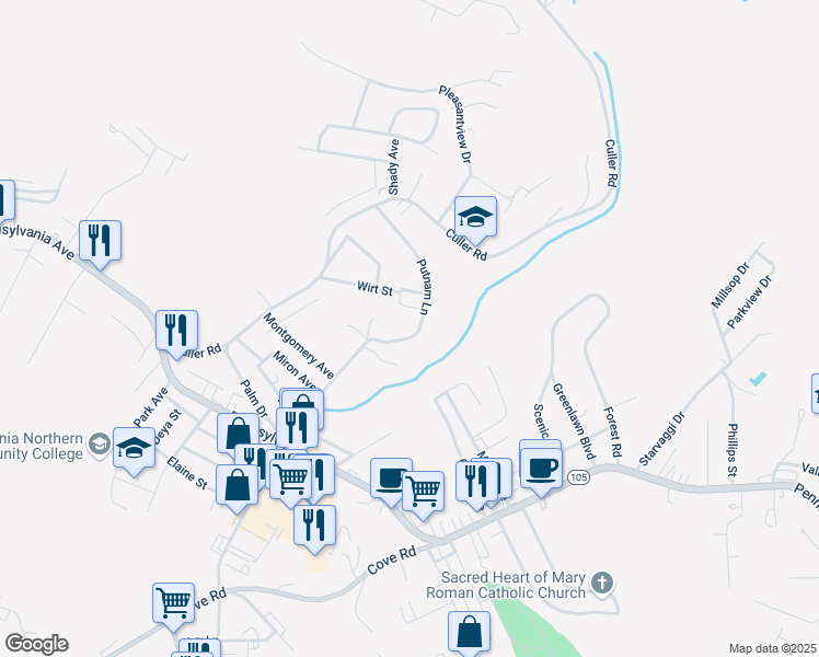 map of restaurants, bars, coffee shops, grocery stores, and more near 314 Putnam Lane in Weirton