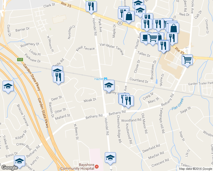 map of restaurants, bars, coffee shops, grocery stores, and more near 645 Holmdel Road in Hazlet