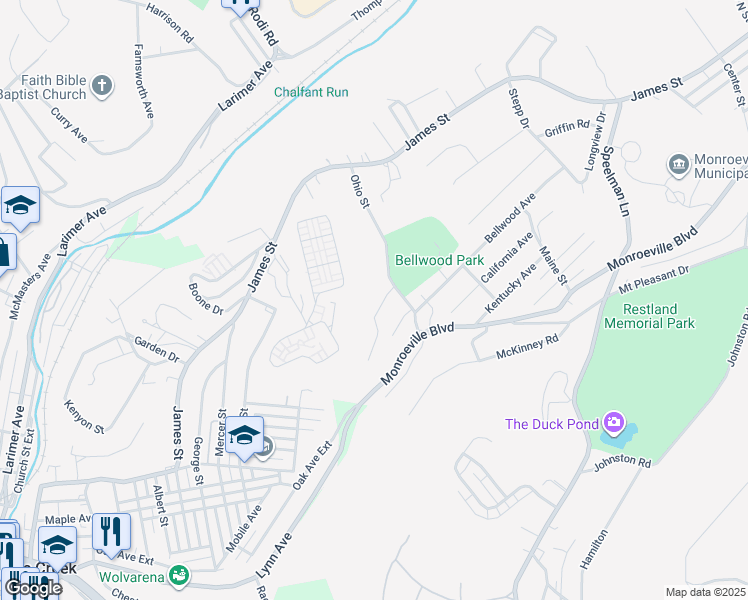 map of restaurants, bars, coffee shops, grocery stores, and more near 1991 Gregory Drive in Monroeville