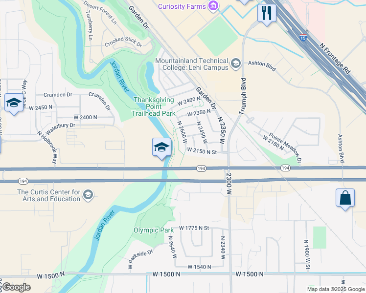 map of restaurants, bars, coffee shops, grocery stores, and more near 2189 North 2600 West in Lehi