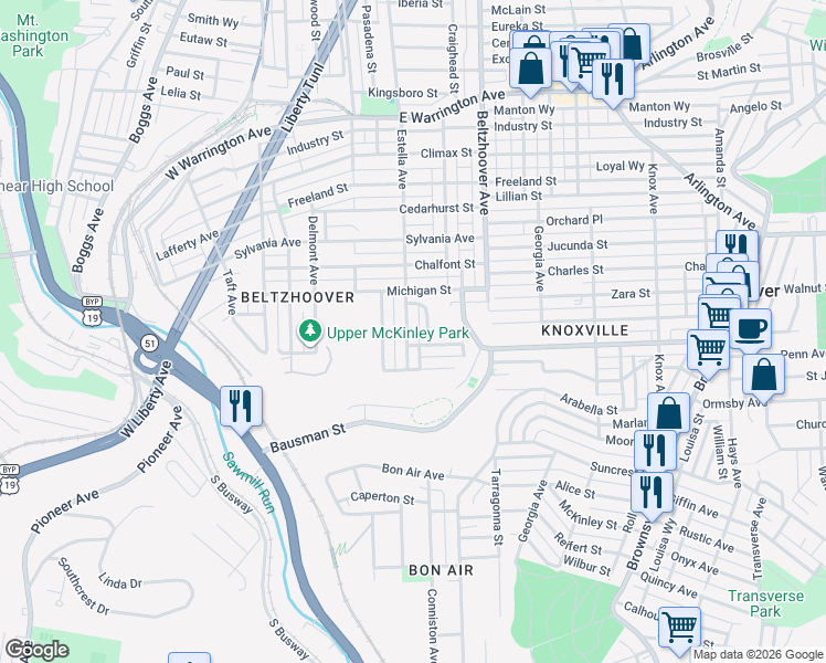 map of restaurants, bars, coffee shops, grocery stores, and more near 852 Ashdale Street in Pittsburgh