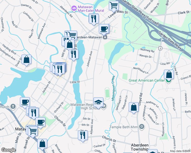 map of restaurants, bars, coffee shops, grocery stores, and more near 117 1/2 Atlantic Avenue in Aberdeen Township