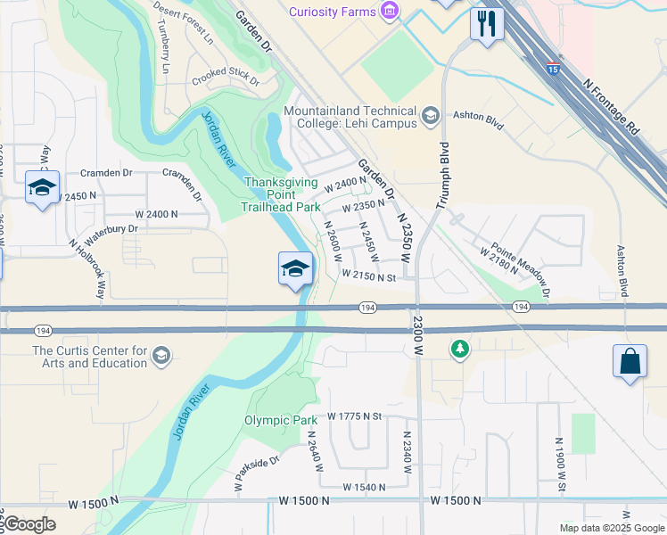 map of restaurants, bars, coffee shops, grocery stores, and more near 2189 North 2600 West in Lehi