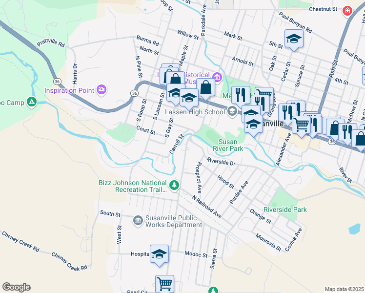 map of restaurants, bars, coffee shops, grocery stores, and more near 324 Richmond Road in Susanville