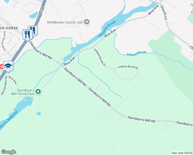 map of restaurants, bars, coffee shops, grocery stores, and more near 205 Davidson Mill Road in North Brunswick Township