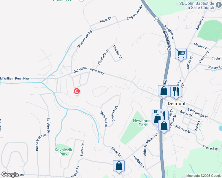 map of restaurants, bars, coffee shops, grocery stores, and more near 521 Monticello Drive in Delmont