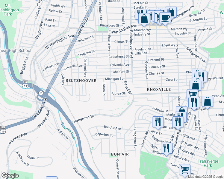 map of restaurants, bars, coffee shops, grocery stores, and more near 852 Ashdale Street in Pittsburgh