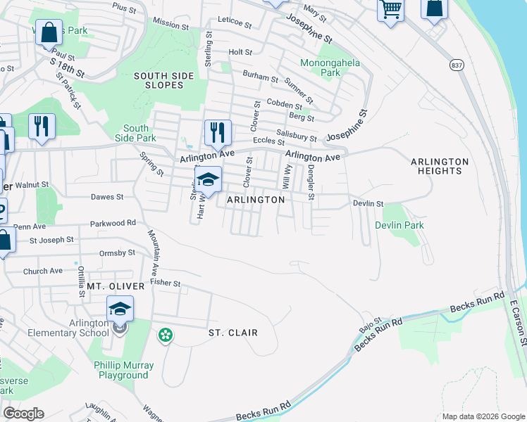 map of restaurants, bars, coffee shops, grocery stores, and more near 302 Flack Street in Pittsburgh