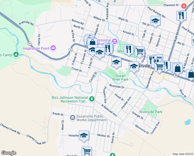 map of restaurants, bars, coffee shops, grocery stores, and more near 324 Richmond Road in Susanville