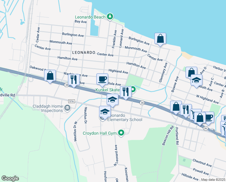 map of restaurants, bars, coffee shops, grocery stores, and more near 20 Vanderbilt Avenue in Middletown Township