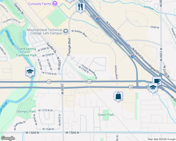 map of restaurants, bars, coffee shops, grocery stores, and more near 2021 2175 North in Lehi