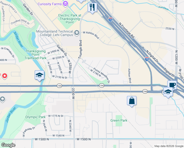 map of restaurants, bars, coffee shops, grocery stores, and more near 2159 North 2080 West in Lehi