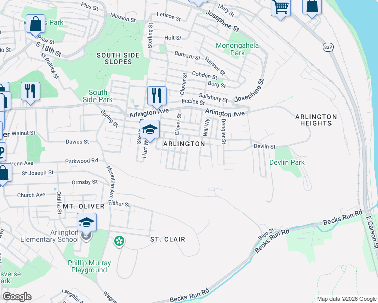 map of restaurants, bars, coffee shops, grocery stores, and more near 302 Flack Street in Pittsburgh