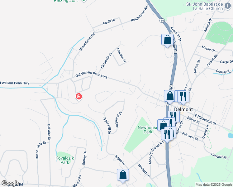 map of restaurants, bars, coffee shops, grocery stores, and more near 521 Monticello Drive in Delmont