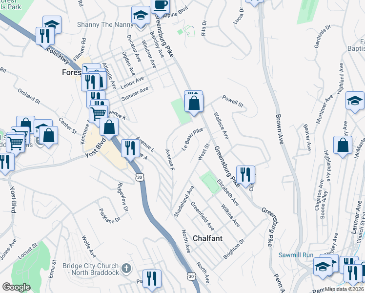 map of restaurants, bars, coffee shops, grocery stores, and more near 137 Le Grande Drive in Pittsburgh