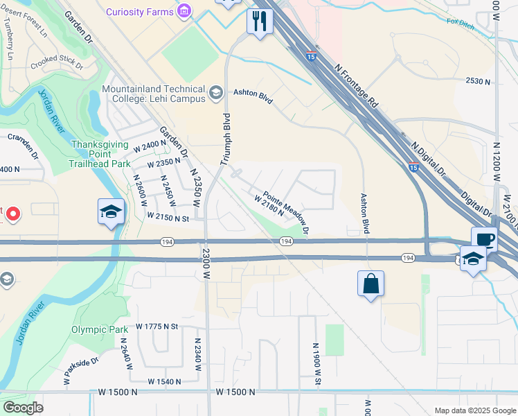 map of restaurants, bars, coffee shops, grocery stores, and more near 2159 North 2080 West in Lehi
