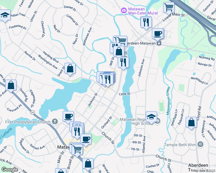 map of restaurants, bars, coffee shops, grocery stores, and more near in Matawan