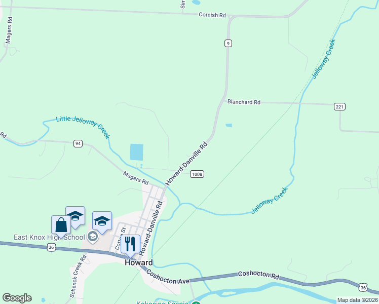 map of restaurants, bars, coffee shops, grocery stores, and more near 12739 Howard-Danville Road in Howard