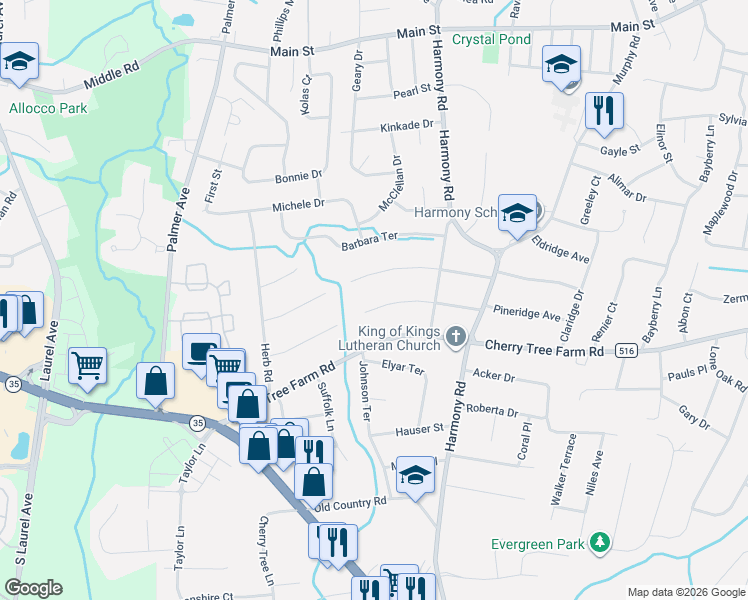 map of restaurants, bars, coffee shops, grocery stores, and more near 20 Karyn Terrace East in Monmouth County