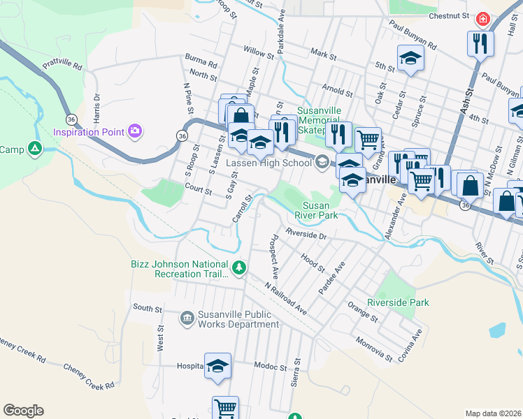 map of restaurants, bars, coffee shops, grocery stores, and more near 324 Richmond Road in Susanville