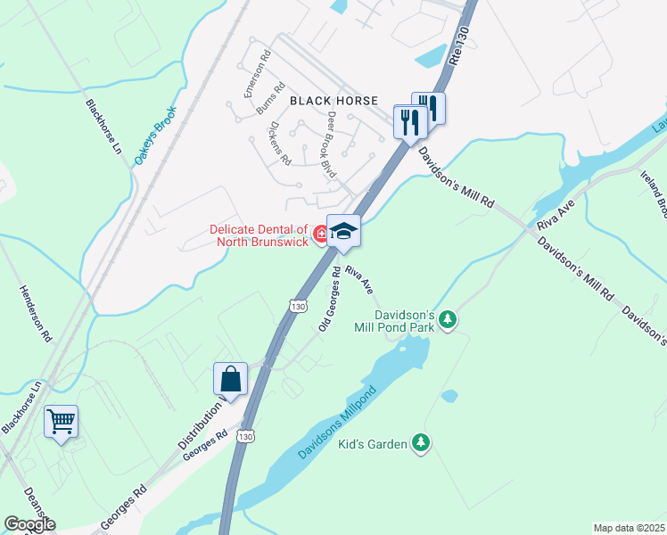 map of restaurants, bars, coffee shops, grocery stores, and more near 825 Georges Road in North Brunswick Township