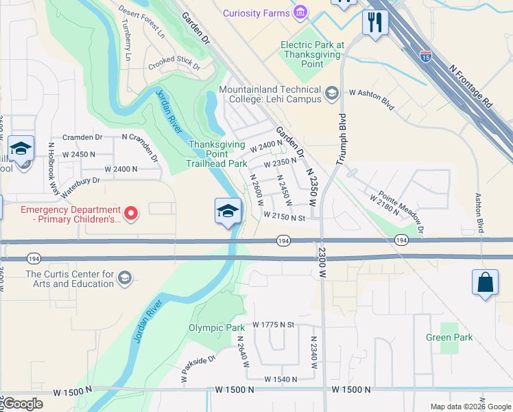map of restaurants, bars, coffee shops, grocery stores, and more near 2177 North 2600 West in Lehi