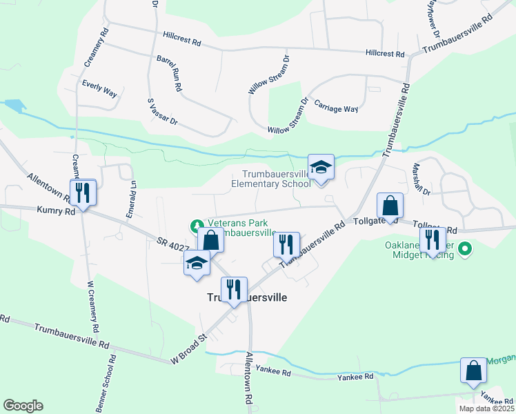 map of restaurants, bars, coffee shops, grocery stores, and more near 103 Chestnut Drive in Quakertown
