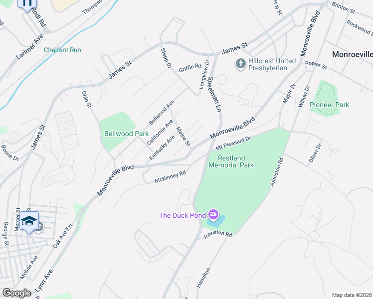 map of restaurants, bars, coffee shops, grocery stores, and more near 2063 Monroeville Road in Monroeville