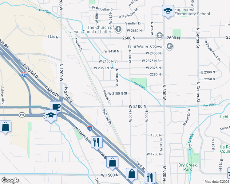 map of restaurants, bars, coffee shops, grocery stores, and more near 698 West 2180 North Street in Lehi