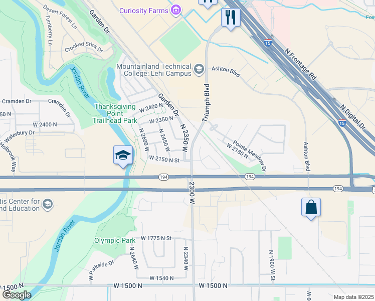 map of restaurants, bars, coffee shops, grocery stores, and more near 2196 North 2350 West in Lehi