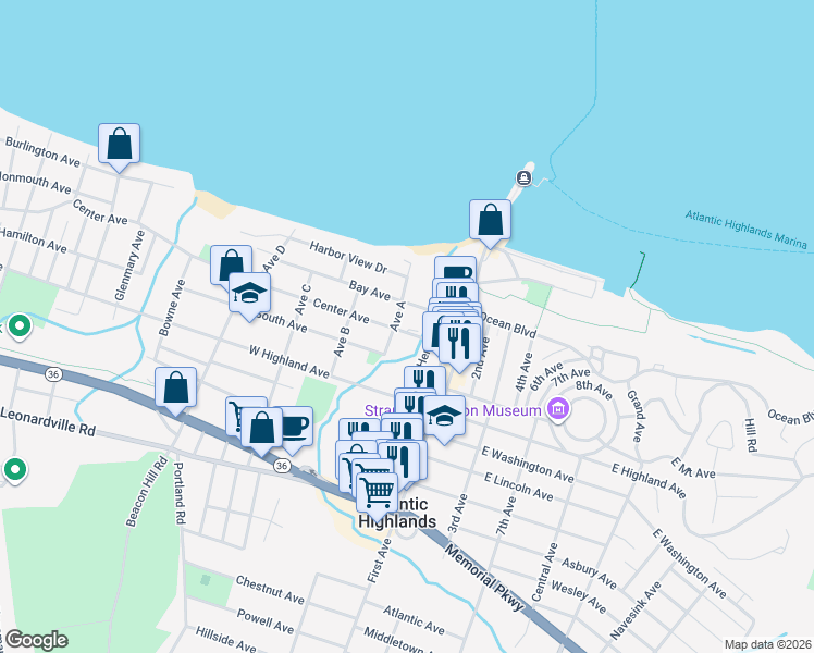 map of restaurants, bars, coffee shops, grocery stores, and more near 37 Center Avenue in Atlantic Highlands
