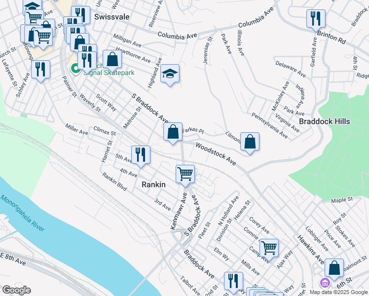 map of restaurants, bars, coffee shops, grocery stores, and more near 2619 South Braddock Avenue in Pittsburgh