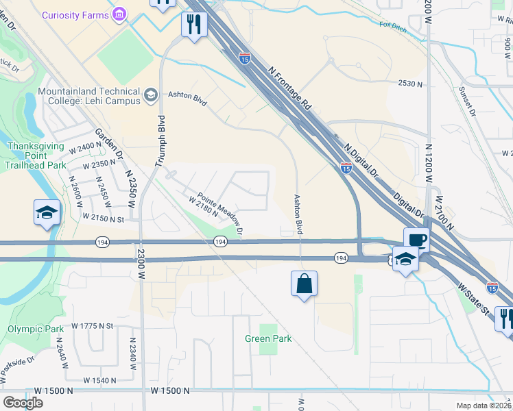 map of restaurants, bars, coffee shops, grocery stores, and more near 1866 Ponte Meadow Loop West in Lehi
