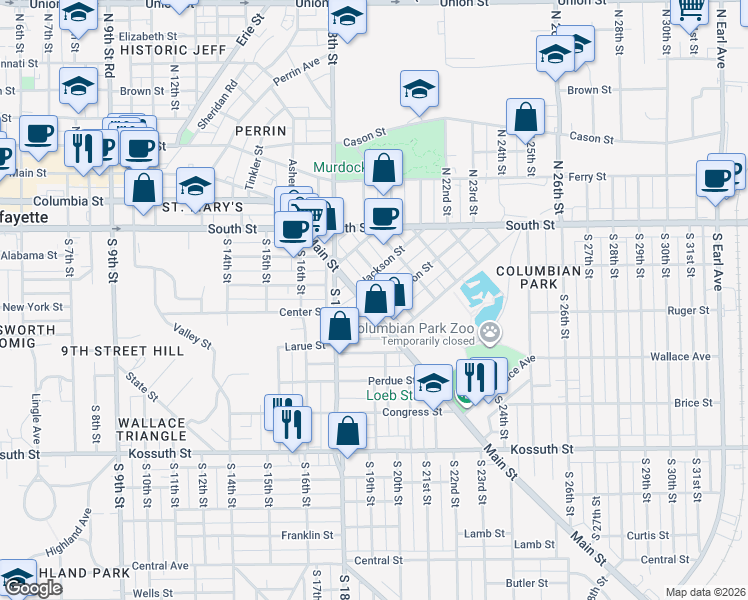 map of restaurants, bars, coffee shops, grocery stores, and more near 1825 Main Street in Lafayette