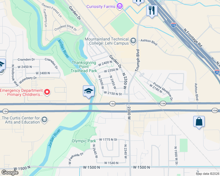 map of restaurants, bars, coffee shops, grocery stores, and more near 2216 North 2500 West in Lehi
