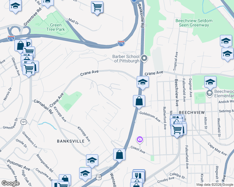map of restaurants, bars, coffee shops, grocery stores, and more near 651 Oaklynn Court in Pittsburgh