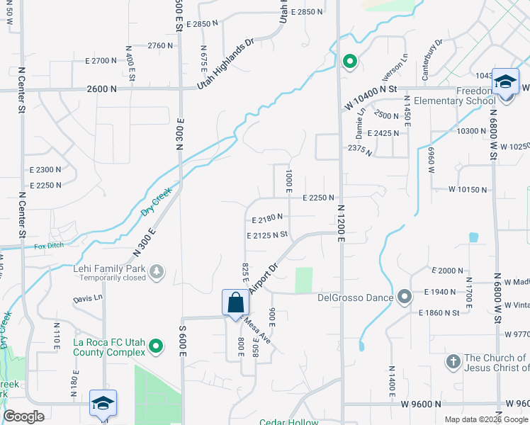 map of restaurants, bars, coffee shops, grocery stores, and more near 848 East 2180 North in Lehi