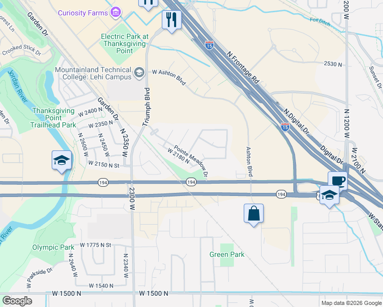 map of restaurants, bars, coffee shops, grocery stores, and more near 2021 2175 North in Lehi