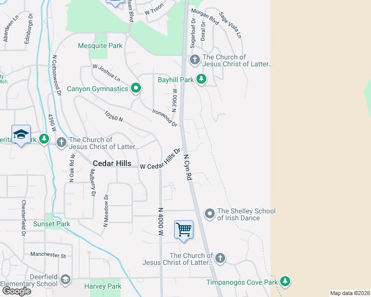 map of restaurants, bars, coffee shops, grocery stores, and more near 3408 Bear Canyon Lane in Cedar Hills