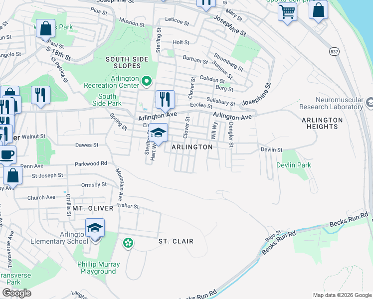 map of restaurants, bars, coffee shops, grocery stores, and more near 302 Flack Street in Pittsburgh