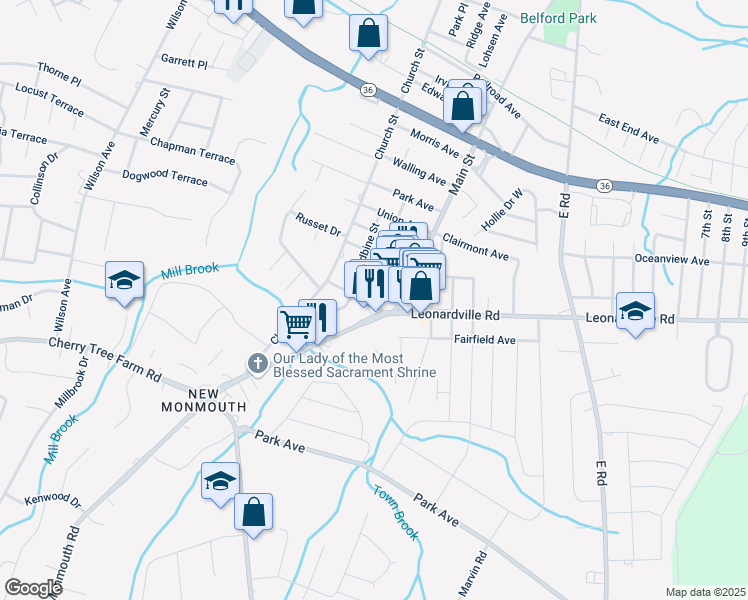 map of restaurants, bars, coffee shops, grocery stores, and more near 77 Drift Road in Middletown